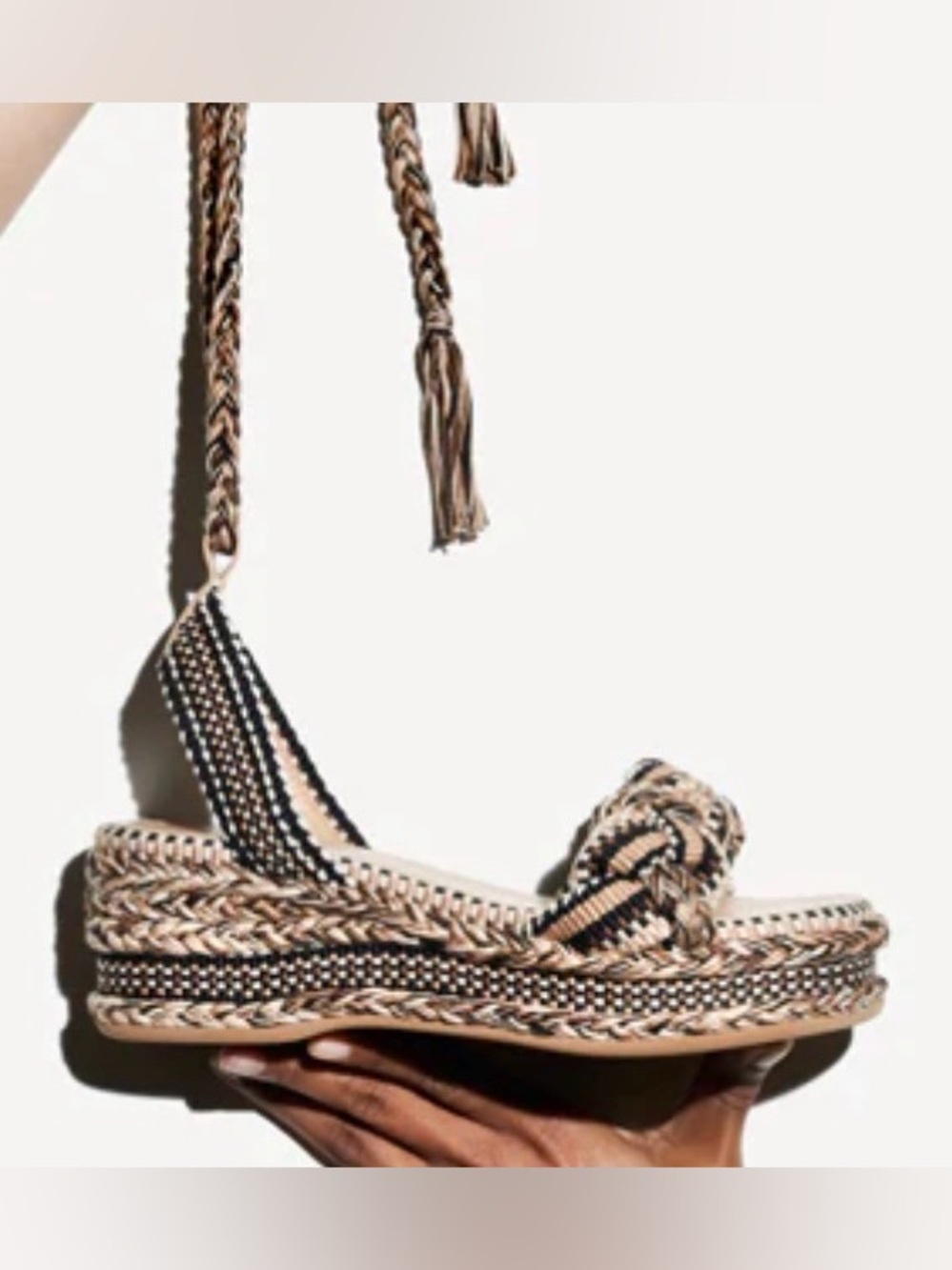 Amambaih Manuela Wedge Woven Espadrille Platform Sandal in Natural/Black
